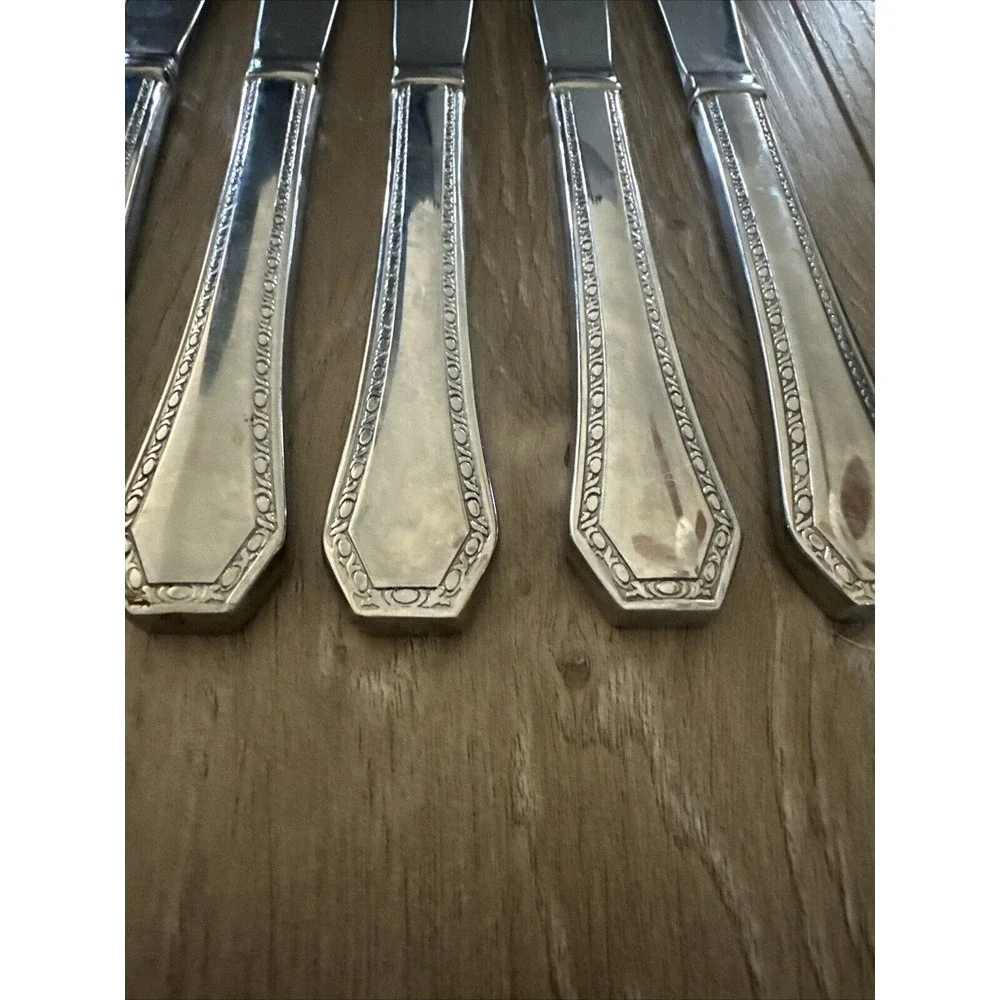 6 Reed & Barton COPLEY (Dot & Dash Outline) Stainless Steel‎ Steak Knives